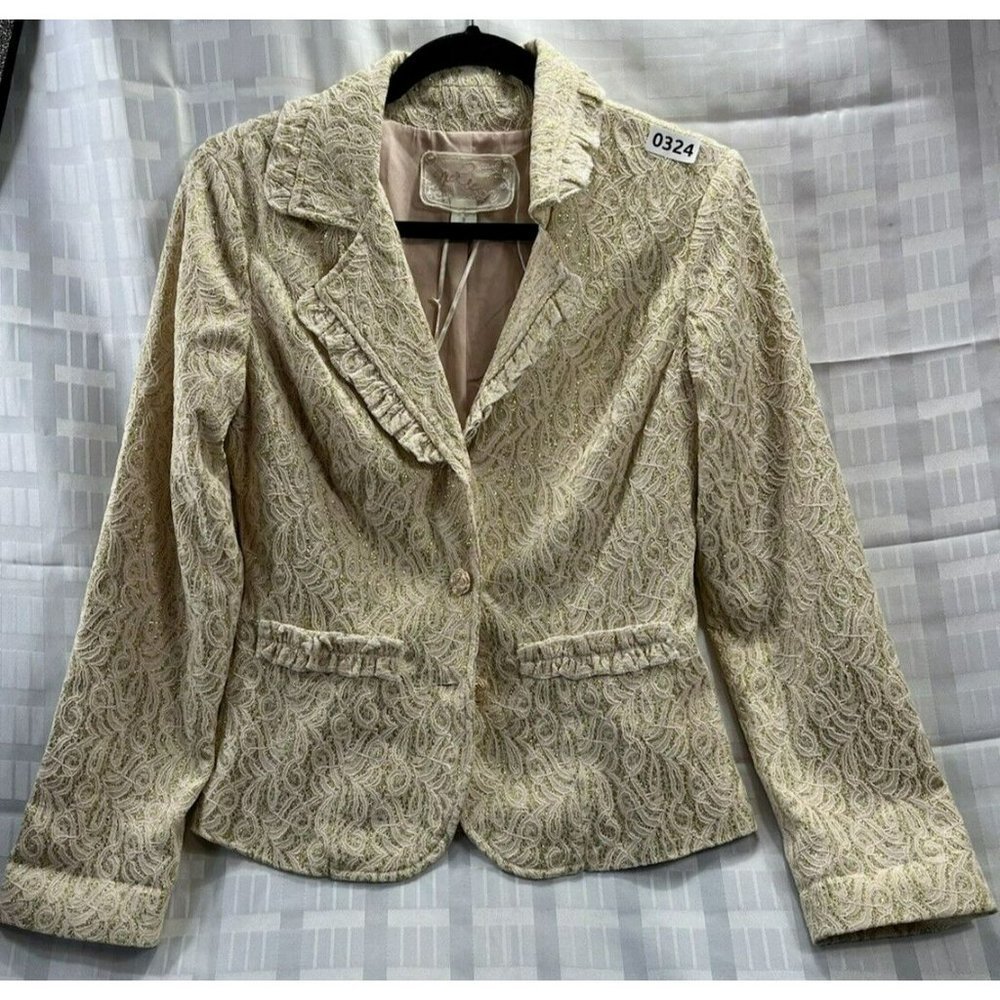 nick & mo women long sleeve vest Button size s color gold yellow glitter